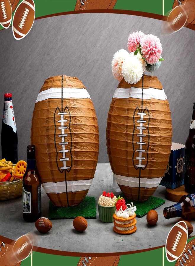 Rossesay 4 Pcs Football Table Centerpiece Decoration Paper Lantern Set with 4 Pcs Grass Squares Sports Game Lantern Faux Fake Grass Turf Patch Football Table Decor Birthday Party Supplies - Image 4